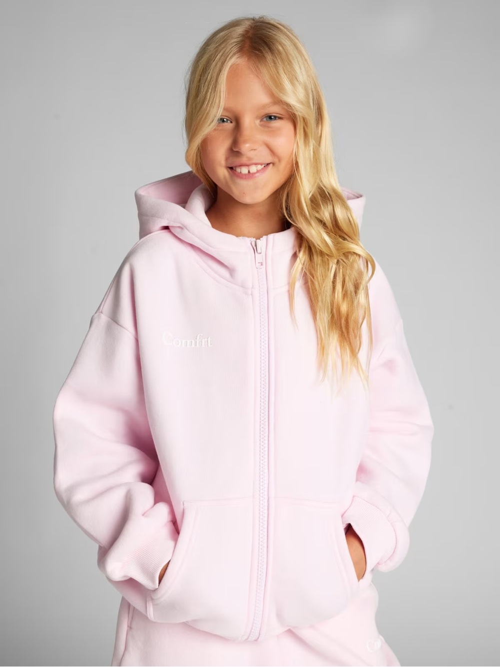 Comfrt Kids' Light Pink Zip-Up Hoodie
